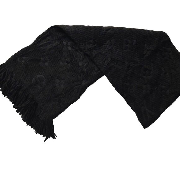 Louis Vuitton LV Black Monogram Logomania Scarf Pre-Owned - Picture 1 of 9